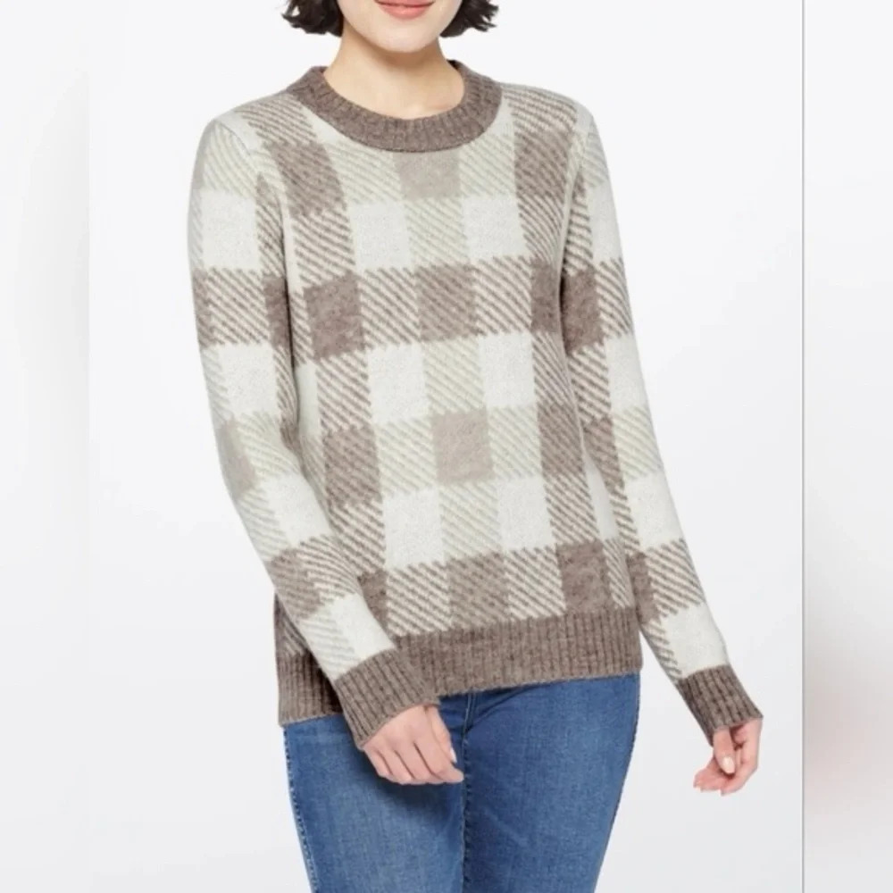 NWT Market & Spruce Kendall Plaid Jacquard Pattern Crewneck Sweater - Size XXL